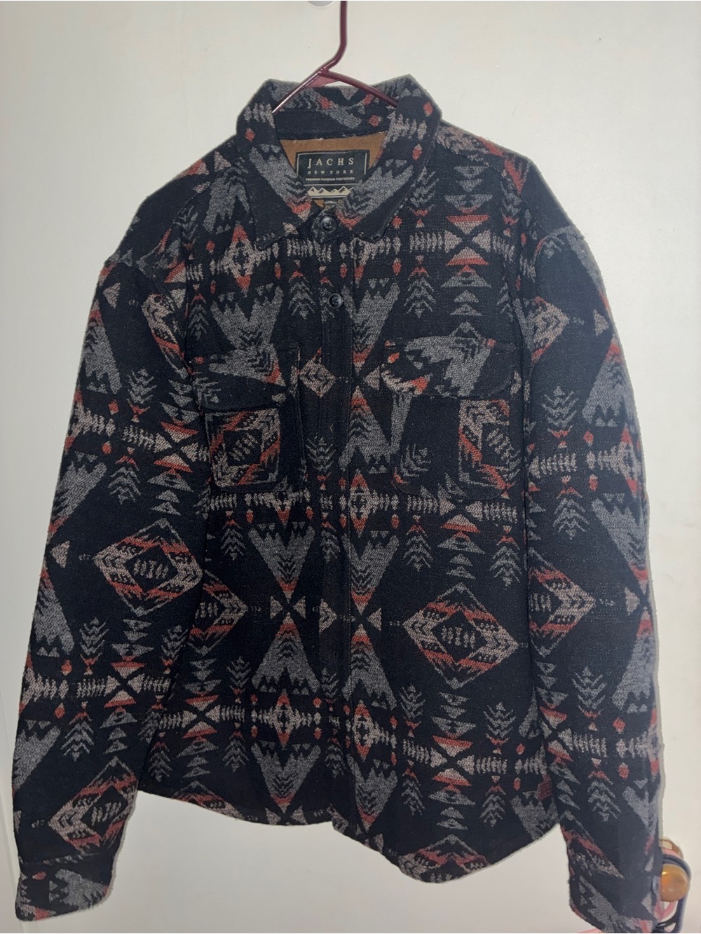 Jachs Men’s Black Aztec-Pattern Zip Sweater Jacket with Gray and Rust Accents